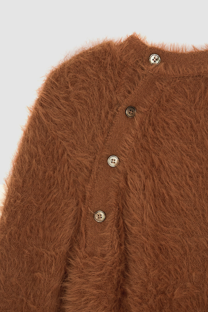 KIMMATIN Two Way Hairy Cardigan — Camel