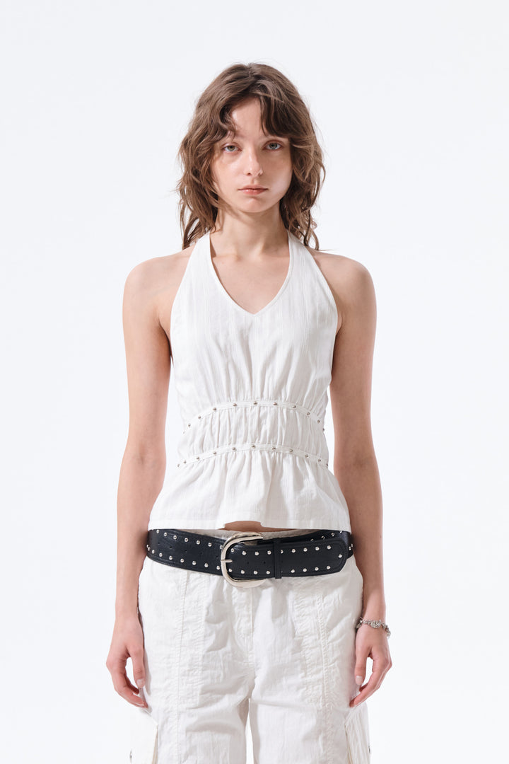 Matin Kim Halter Neck Shirring Blouse — White