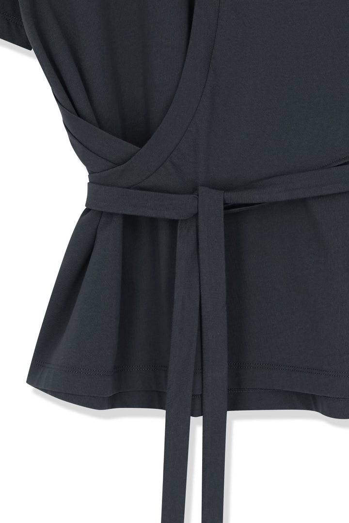 Matin Kim Tie Detail Draped Logo Top — Charcoal
