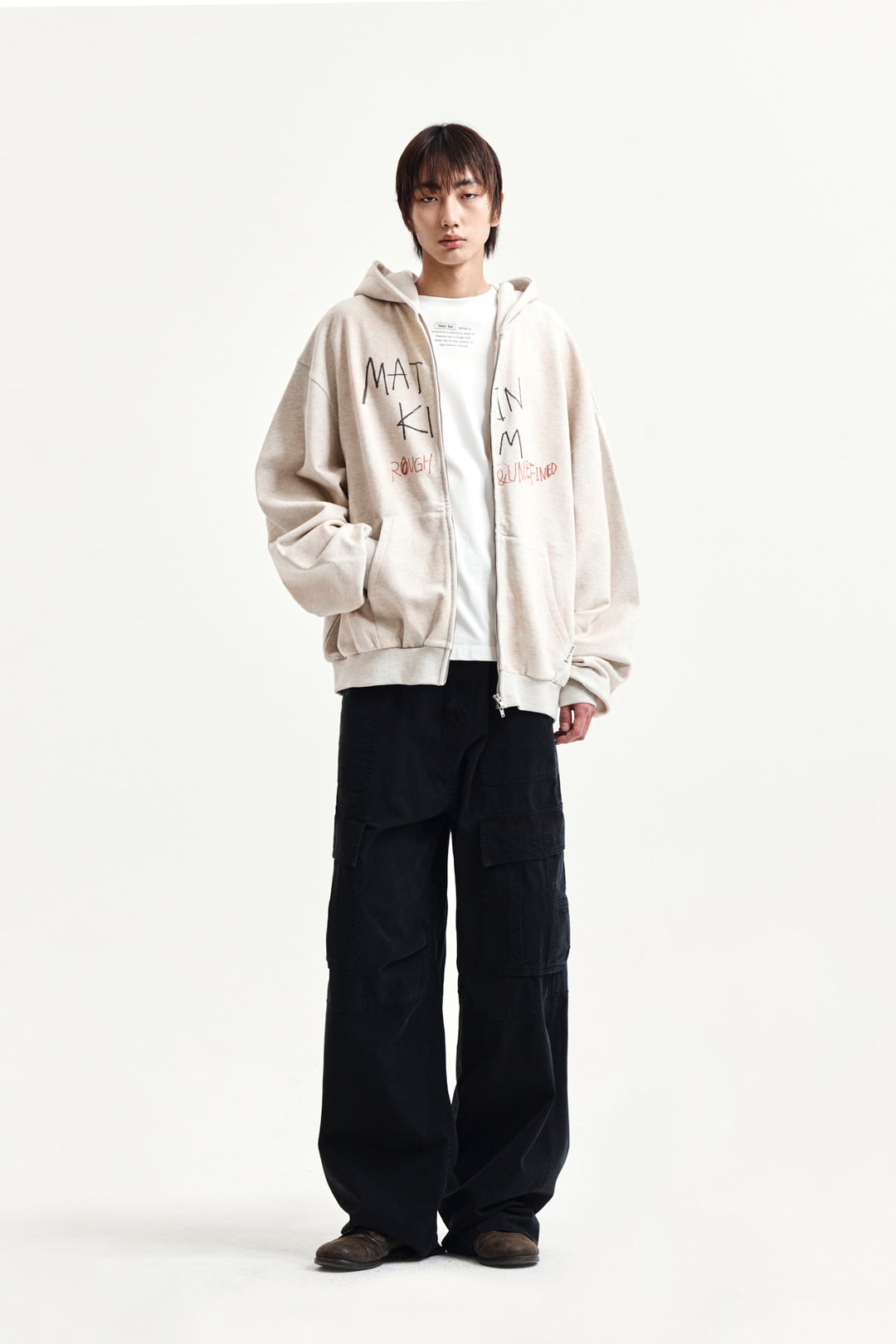 Matin Kim Vintage Washed Graffiti Zip Hoody — Beige