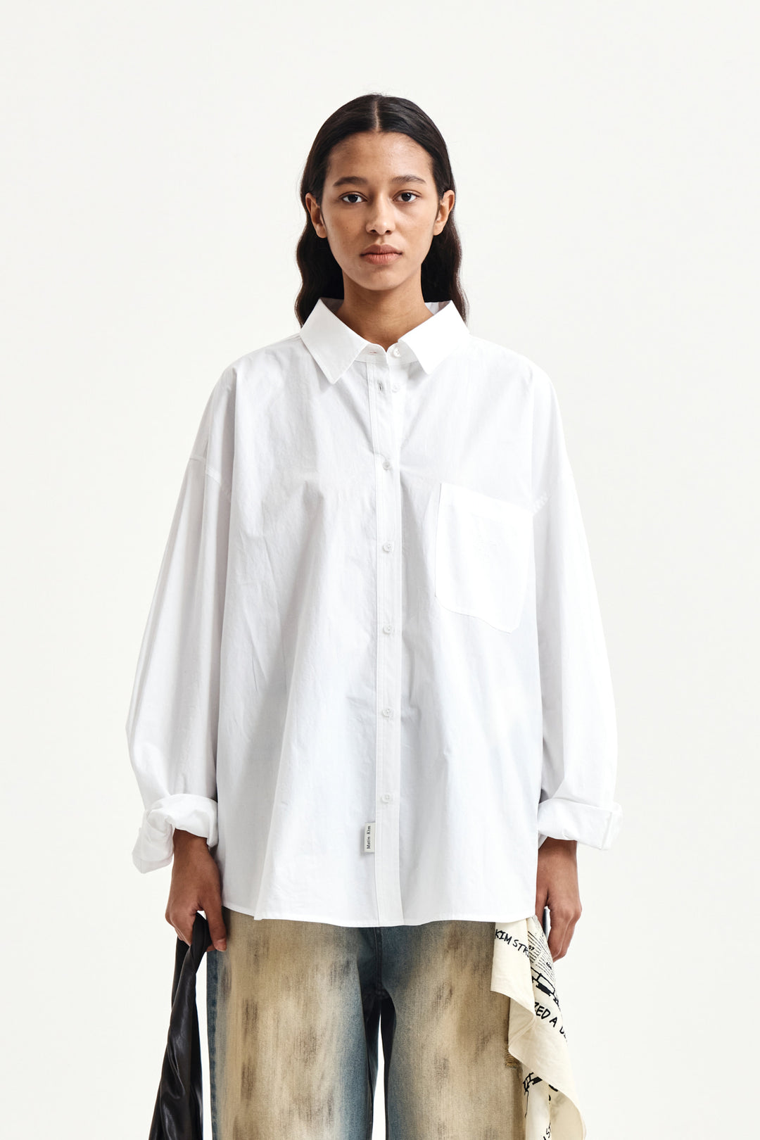Matin Kim Embroidery Small Logo Shirt — White