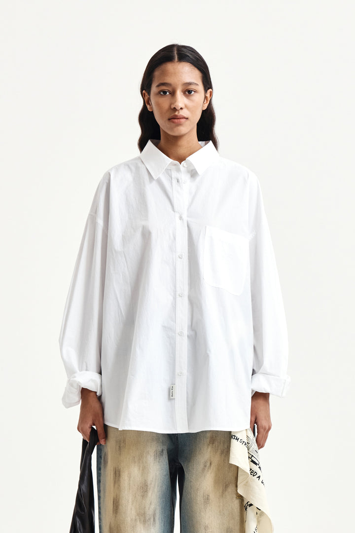 Matin Kim Embroidery Small Logo Shirt — White