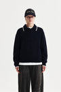 Matin Kim Back Logo Collar Knit Top — Dark Navy
