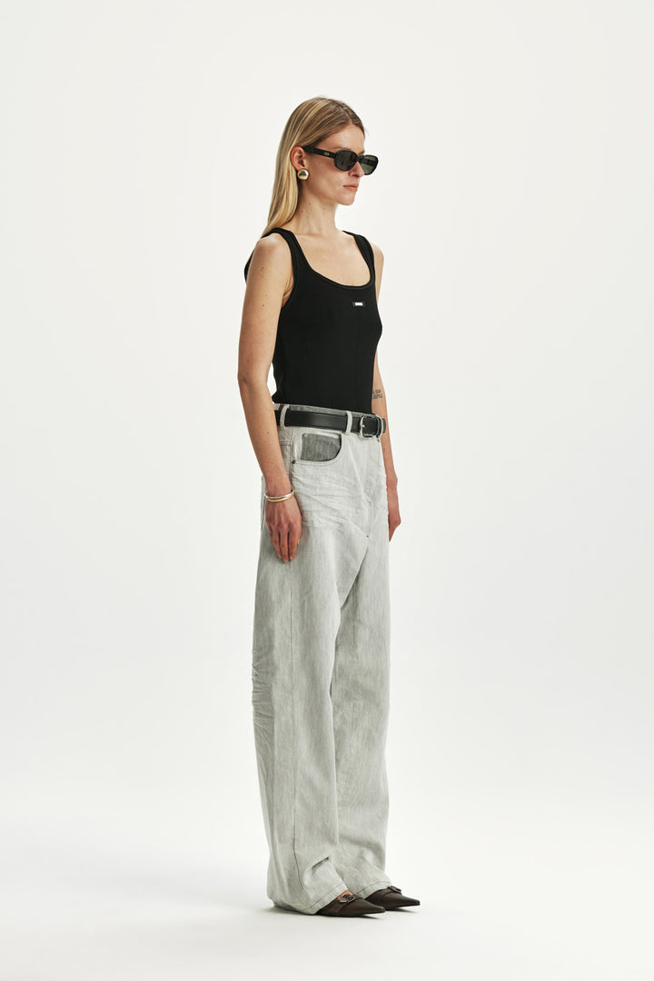 KIMMATIN Deconstruction Wide Denim Pants — Light Grey