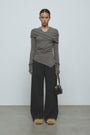 KIMMATIN Blended Wool Curved Banding Pants — Charcoal