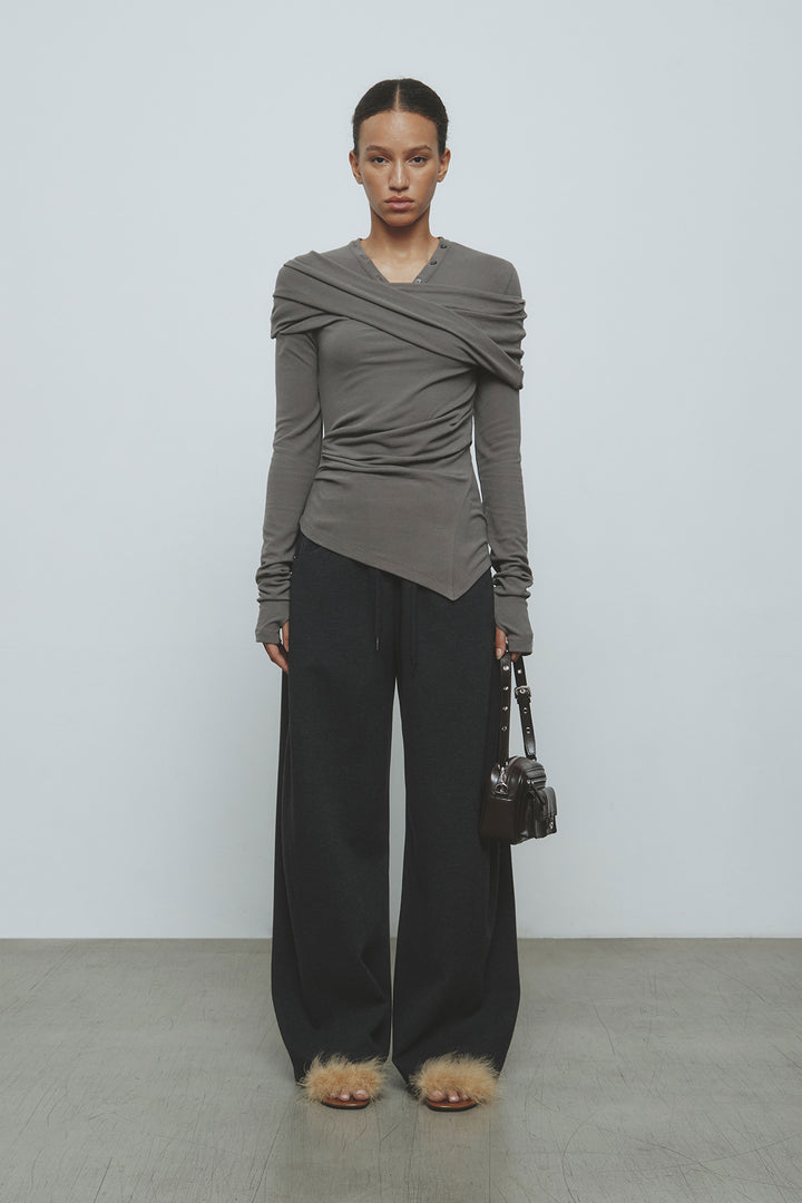 KIMMATIN Color Mix Unbalance Knit Hoody — Charcoal