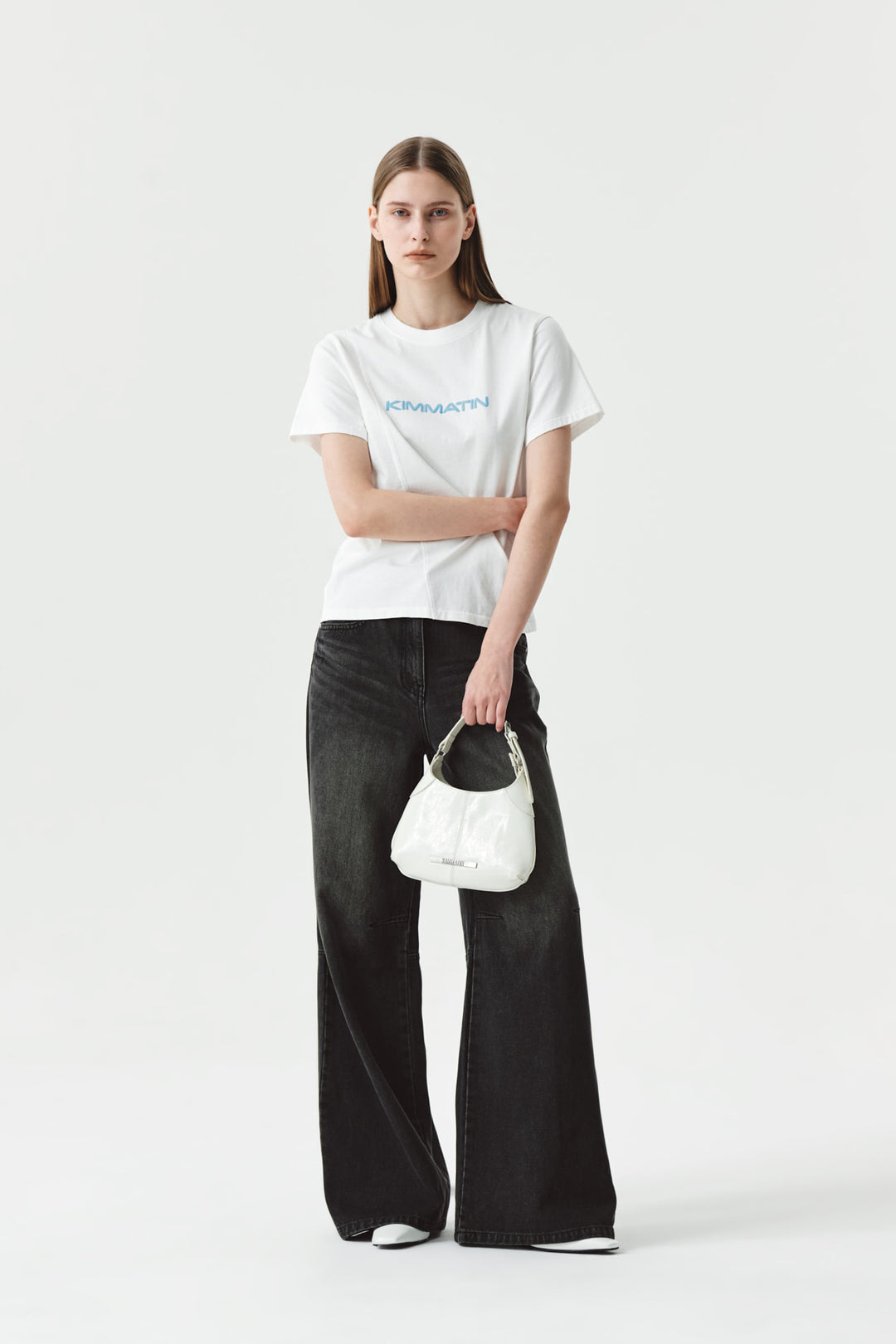 KIMMATIN Knee Point Wide Denim Pants — Gray
