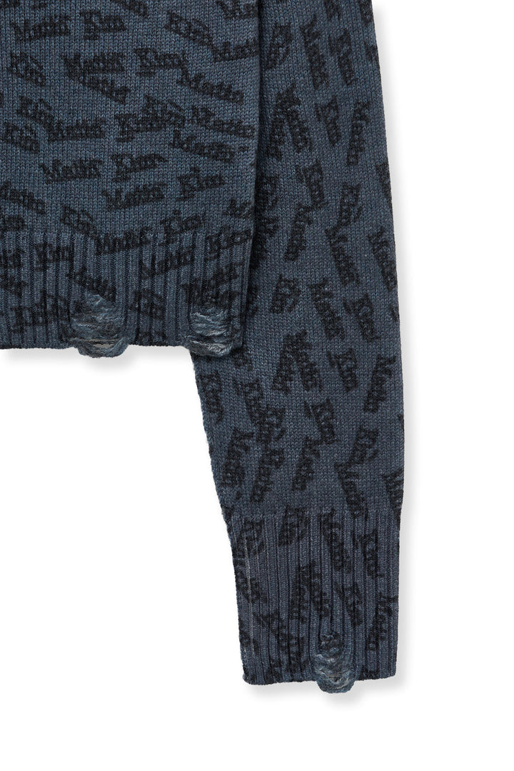 Matin Kim All Over Logo Crop Cardigan — Navy blue