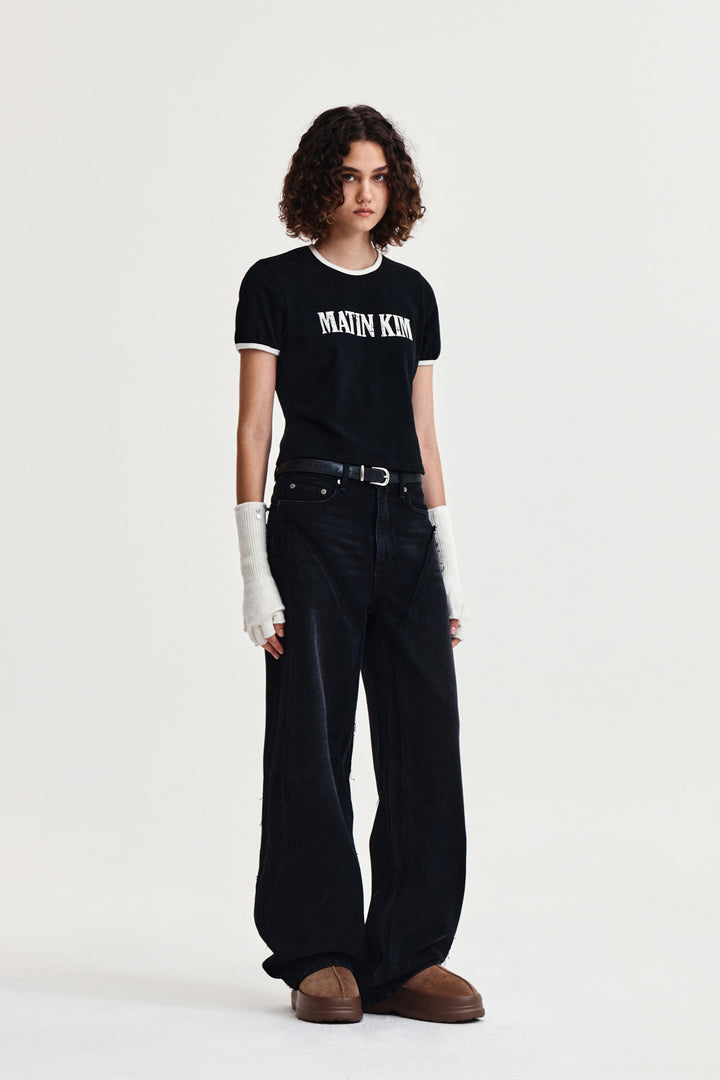 Matin Kim Stud Logo Ringer Top — Black