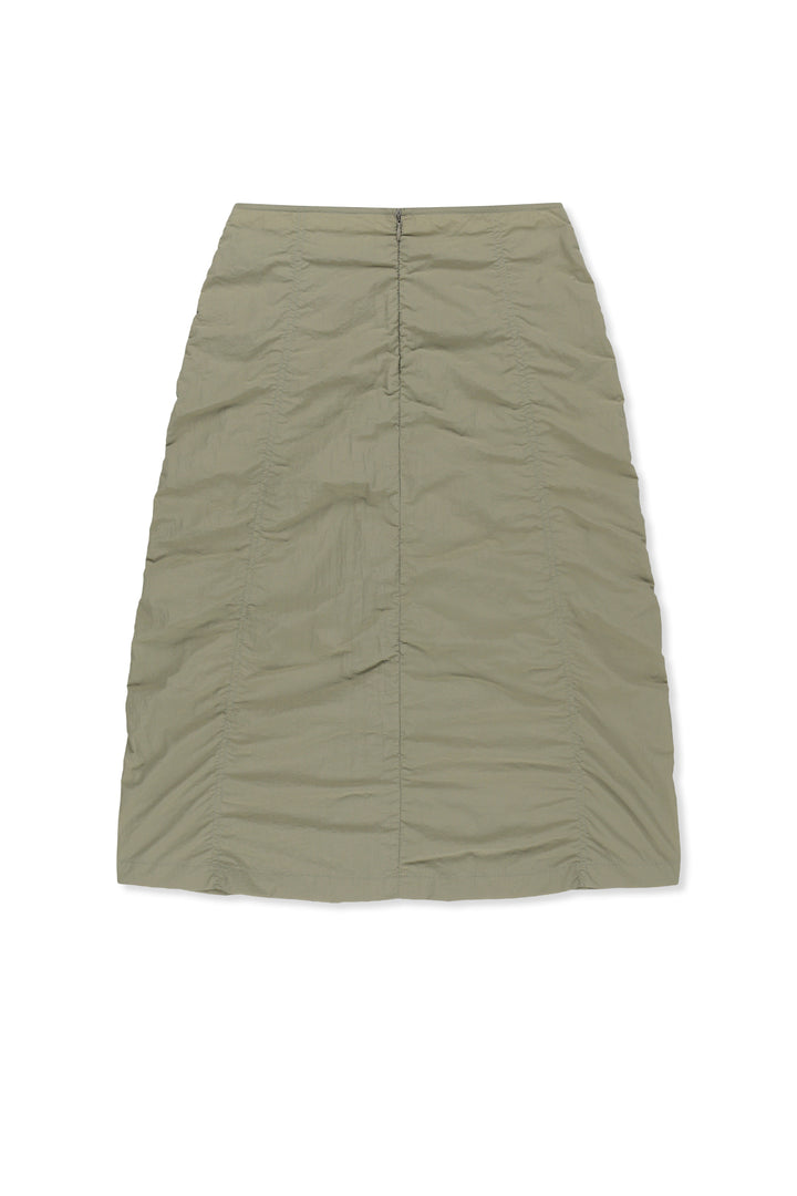 Matin Kim Nylon Shirring Midi Skirt — Khaki