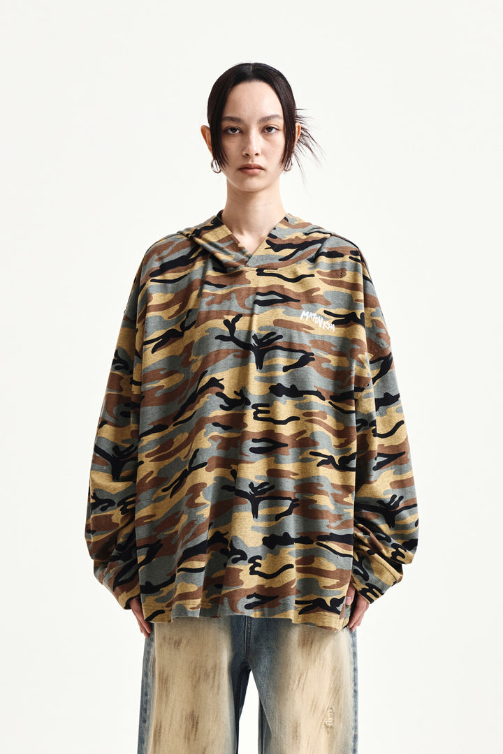 Matin Kim Typo Artwork Camouflage Hoody — Camel