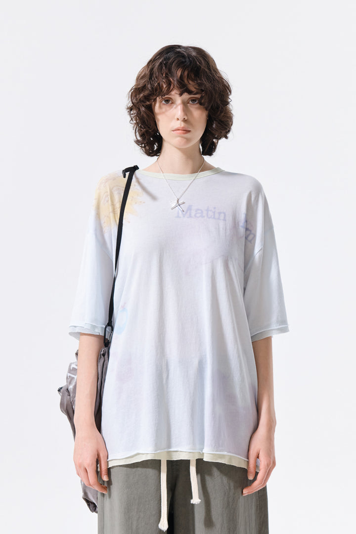 Matin Kim Sketch Graffiti Over Fit Top — Light Blue