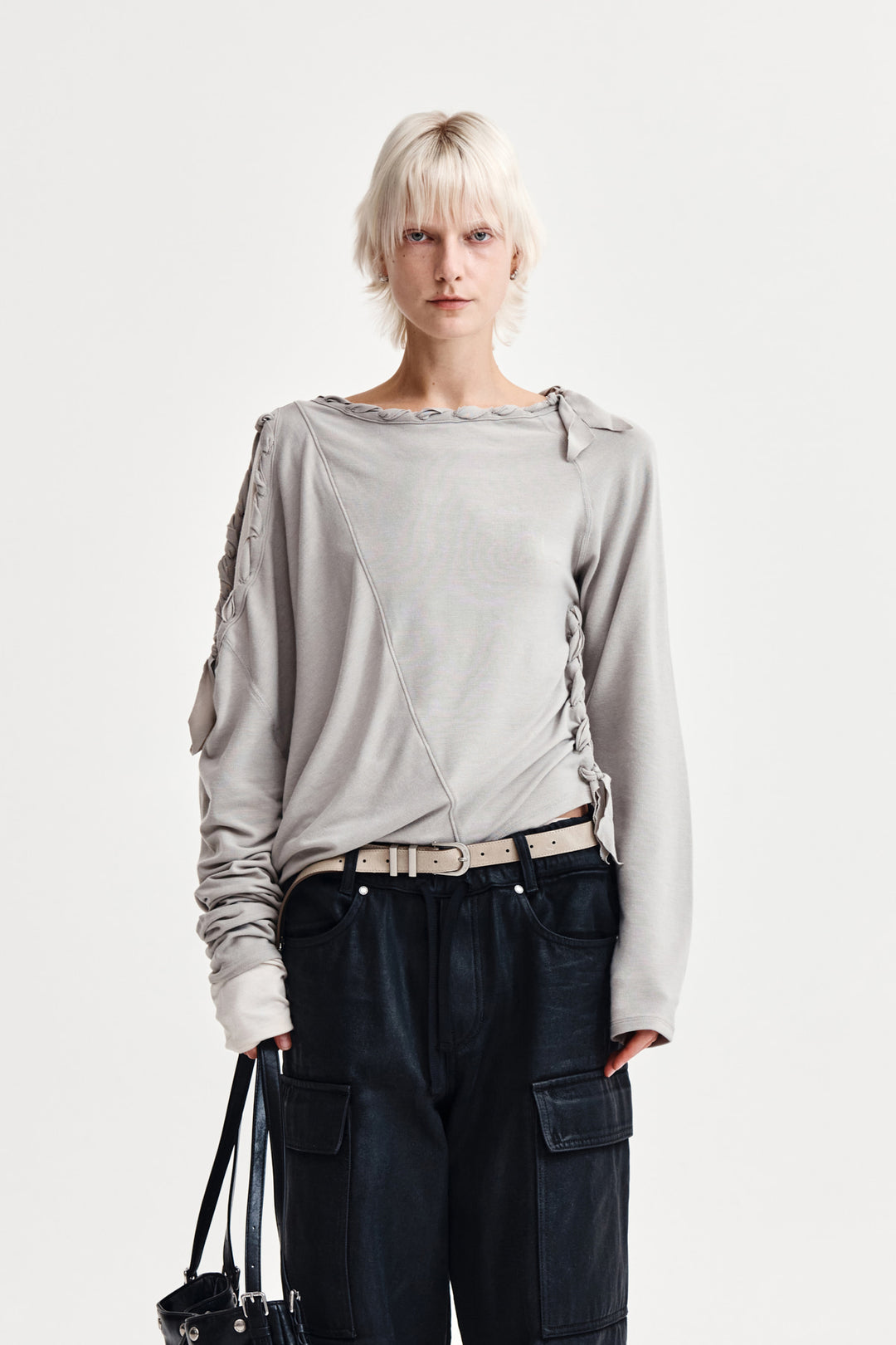 Matin Kim Weaving Long Sleeve Top — Light Grey