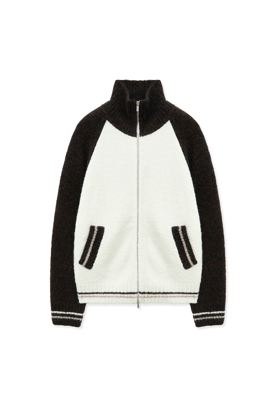 Matin Kim High Neck Raglan Zip Knit — Brown