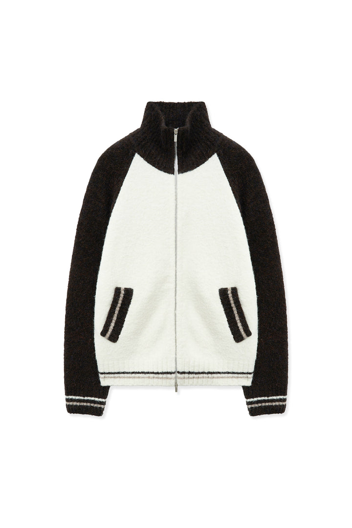 Matin Kim High Neck Raglan Zip Knit — Brown