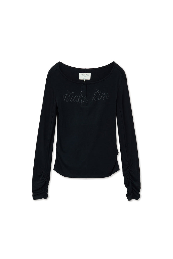 Matin Kim Henley Neck Shirring Top — Black