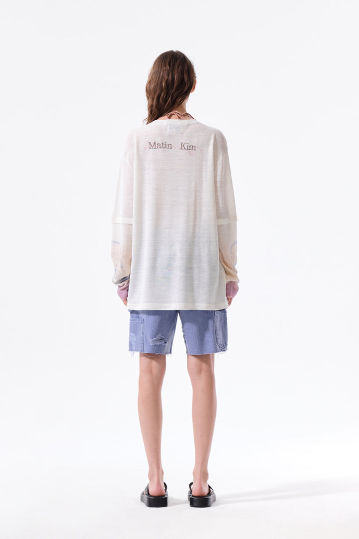 Matin Kim Sleeve Print Knit Pullover — Ivory