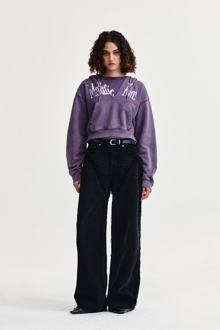 Matin Kim Washed Layered Crop Hoody — Purple