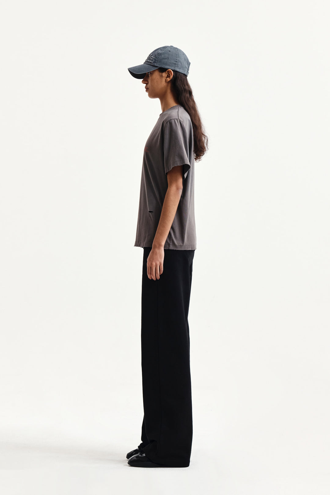 Matin Kim Spray Washed Lettering Damaged Top — Charcoal
