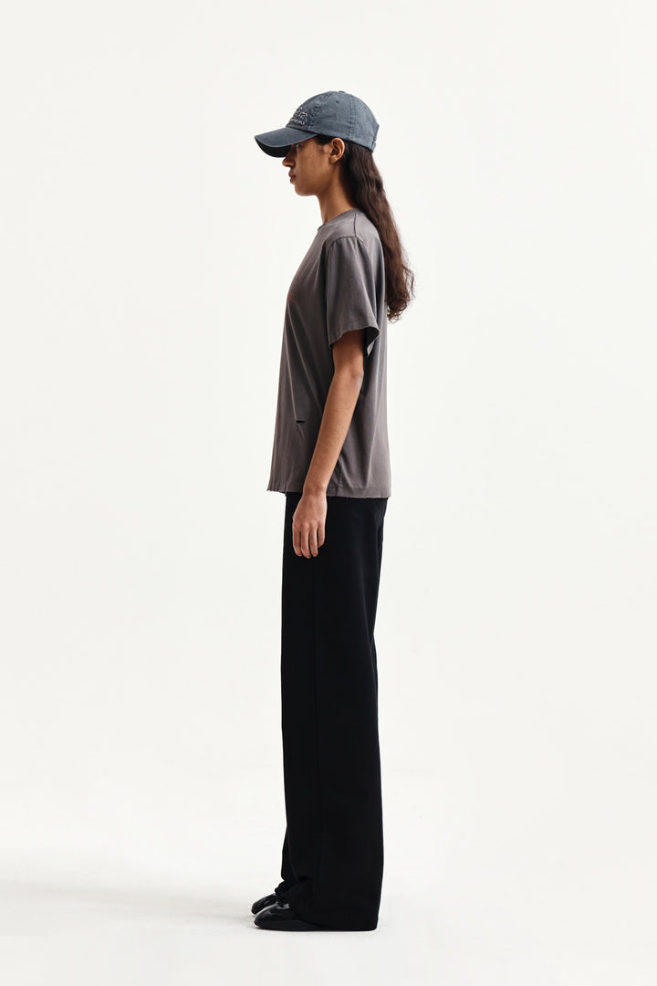 Matin Kim Spray Washed Lettering Damaged Top — Charcoal