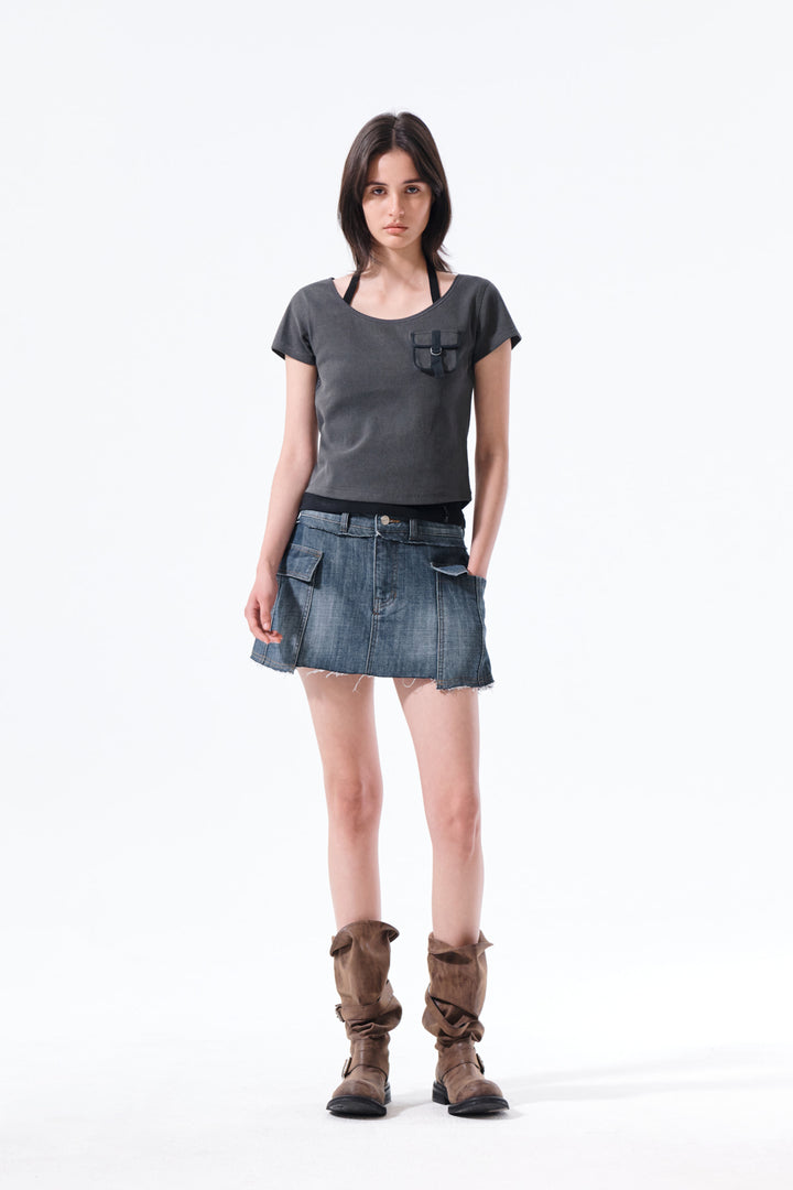 Matin Kim Pocket Point Slim Fit Top — Charcoal