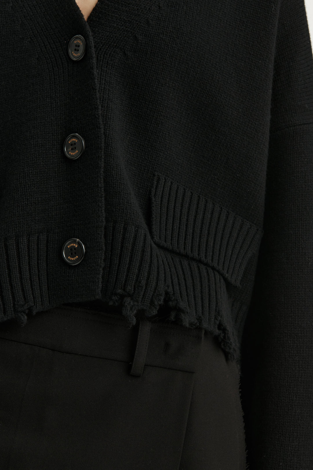 KIMMATIN Damage Crop Knit Cardigan — Black
