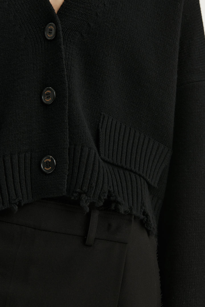 KIMMATIN Damage Crop Knit Cardigan — Black