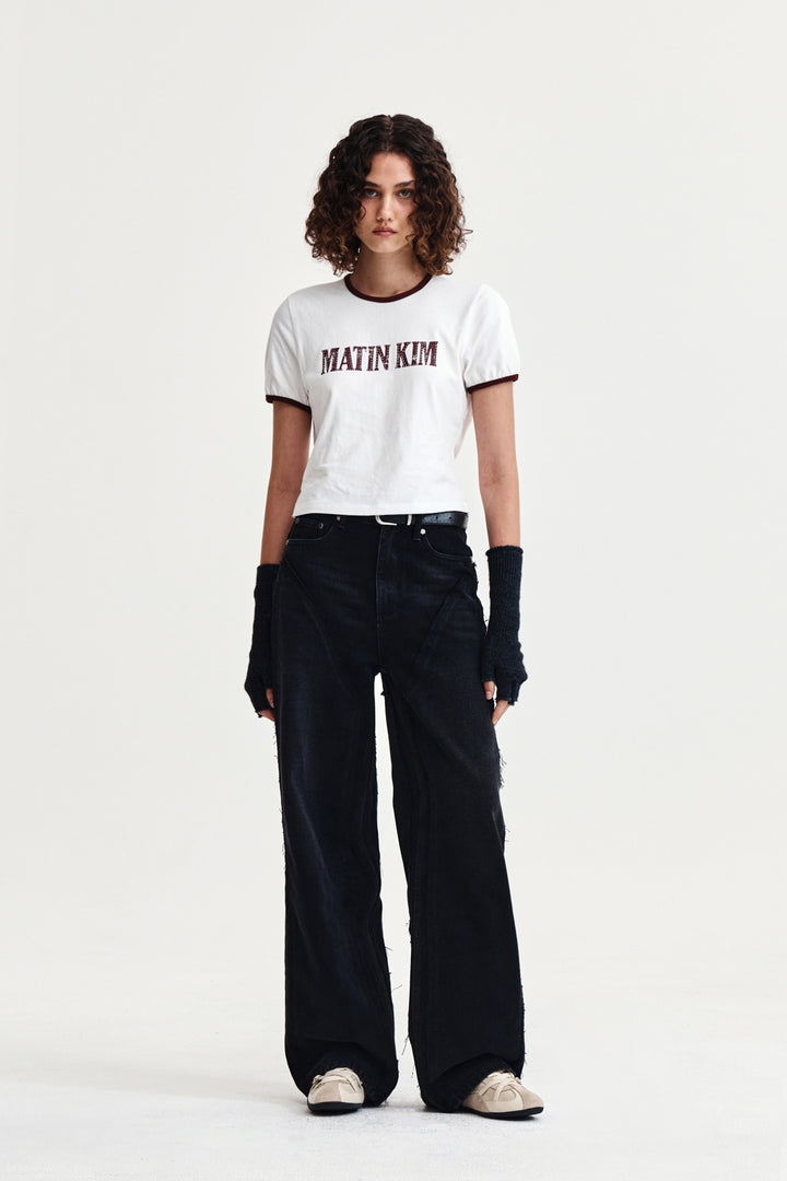Matin Kim Stud Logo Ringer Top — White