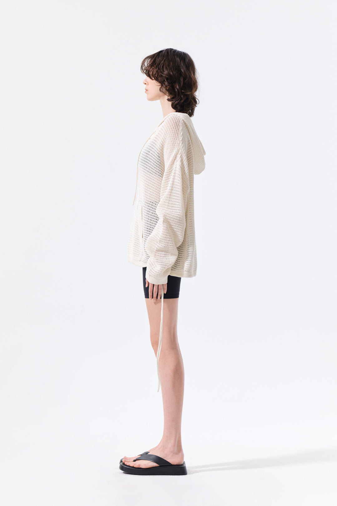 Matin Kim Oversized Mesh Knit Hoodie — Cream