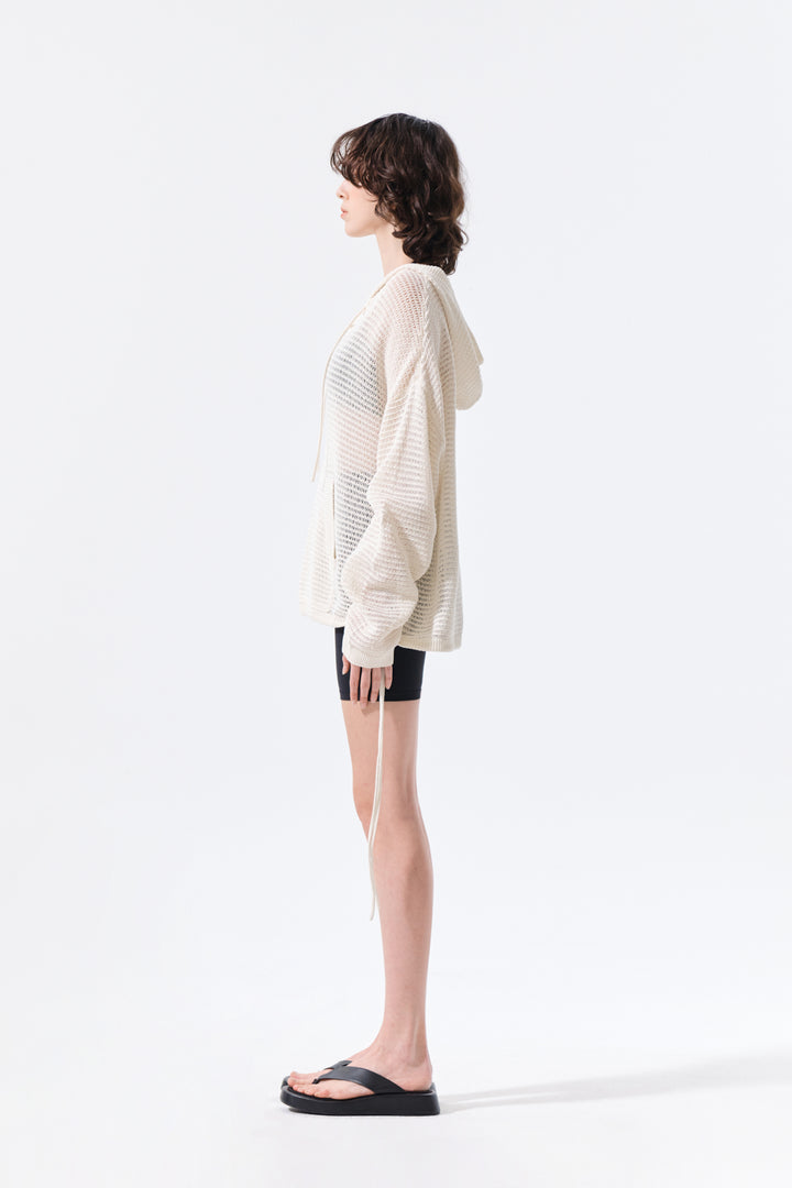 Matin Kim Oversized Mesh Knit Hoodie — Cream