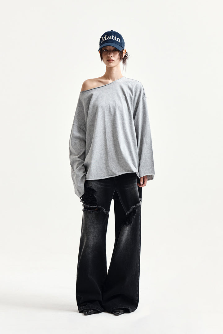 Matin Kim Raw Hem Boat Neck Top — Gray
