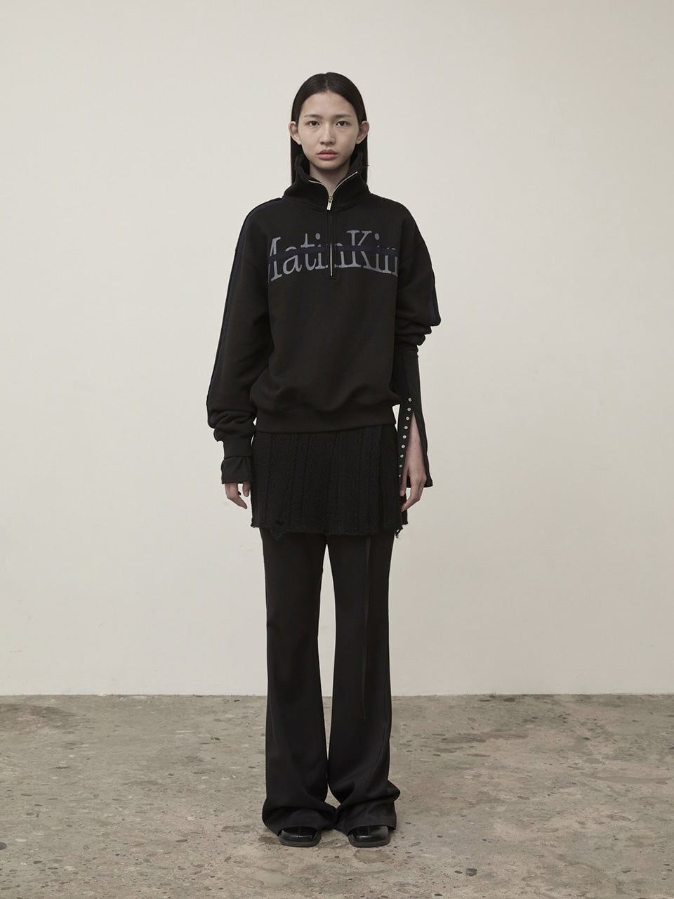 Matin Kim Cut Out Half Zip Sweatshirt — Black
