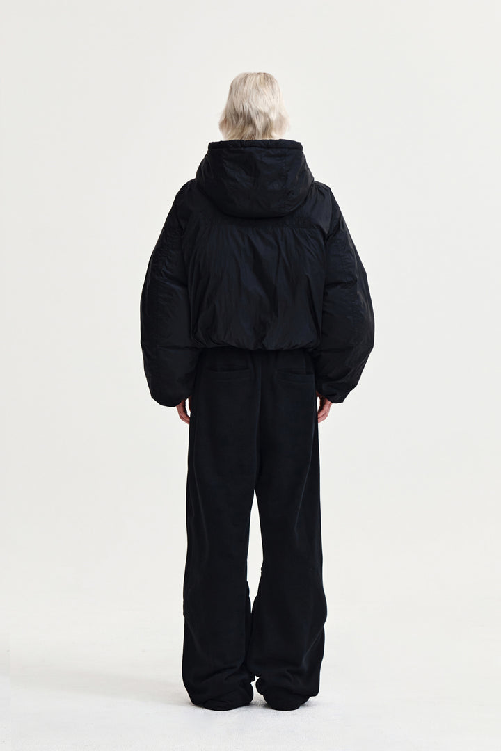 Matin Kim Back Logo Hoody Short Down Jumper — Black