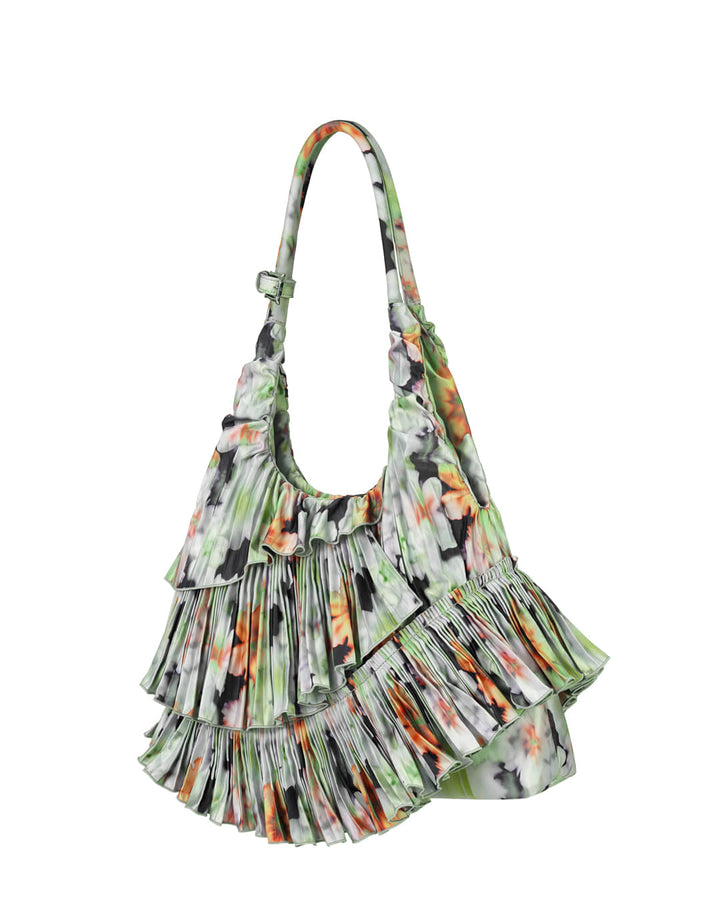 Stand Oil Cloud Ringo Bag — Pleated Shoulder — Orange Blur Floral