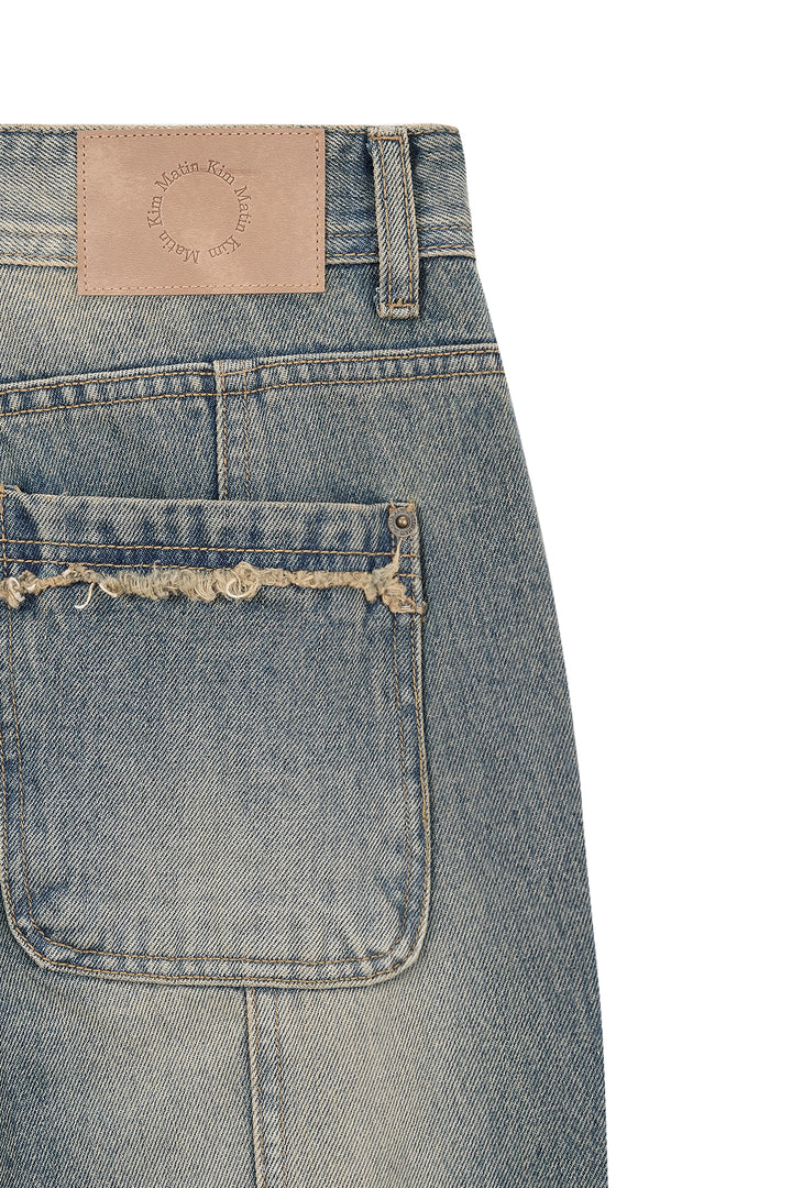 Matin Kim Semi Boots Cut Washed Denim — Blue