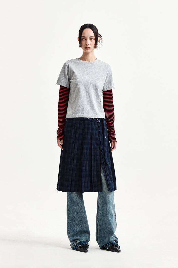 Matin Kim Graffiti Logo Stripe Layered Top — Gray