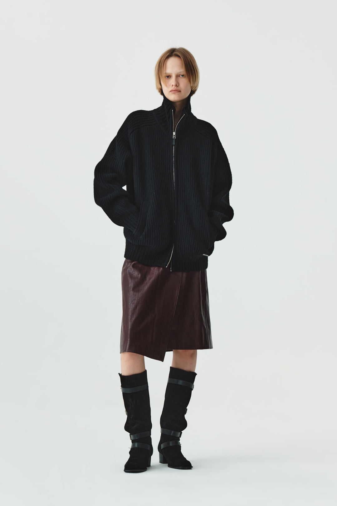 KIMMATIN High Neck Zip Up Cardigan — Black