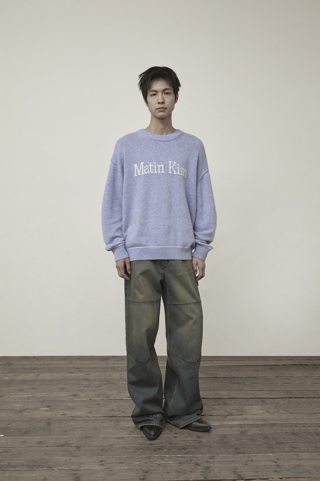 Matin Kim Color Trim Line Logo Pullover — Light Blue