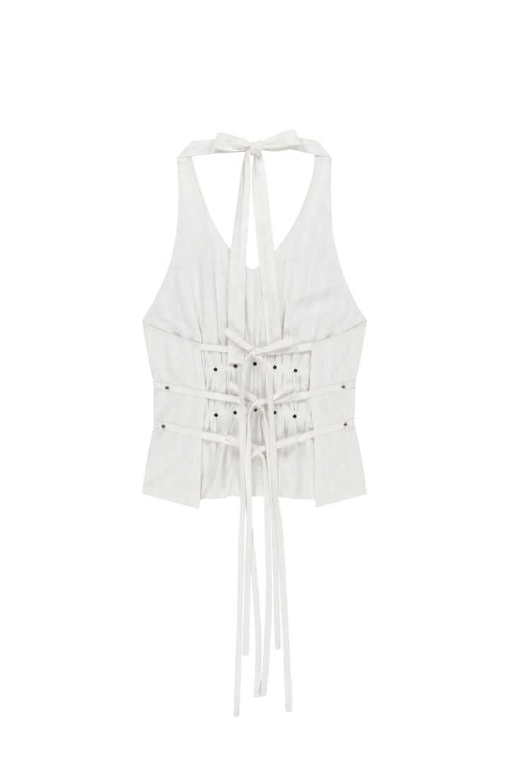 Matin Kim Halter Neck Shirring Blouse — White