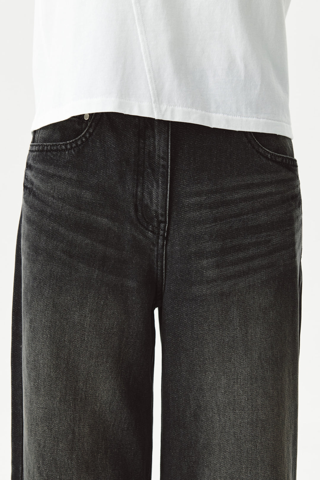 KIMMATIN Knee Point Wide Denim Pants — Gray