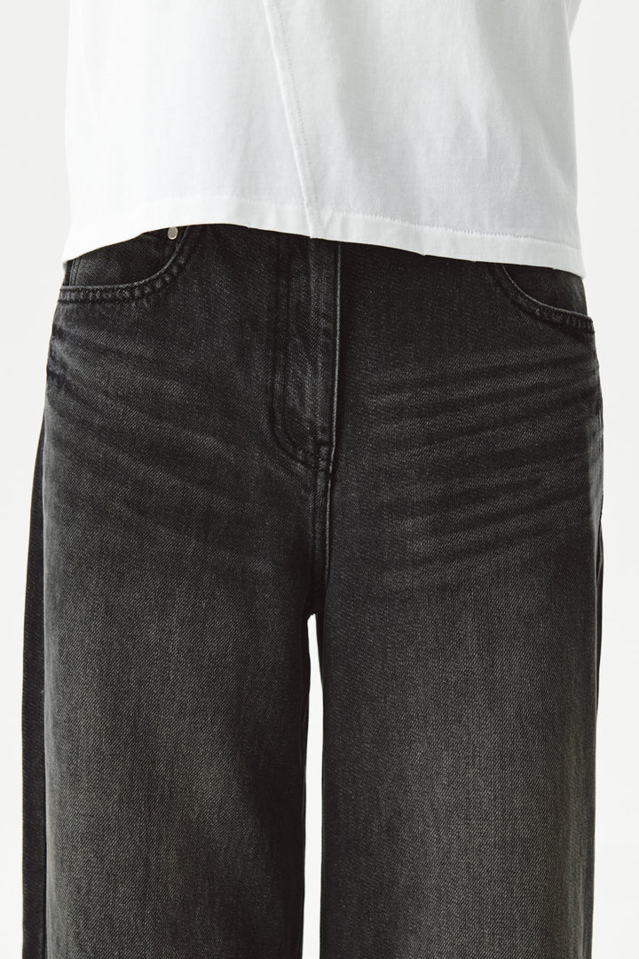 KIMMATIN Knee Point Wide Denim Pants — Gray