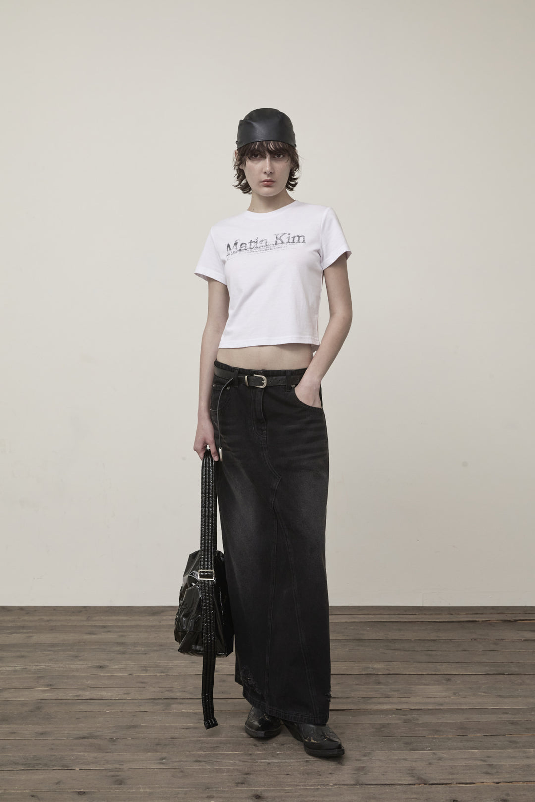 Matin Kim Stamp Logo Graphic Crop Top — White