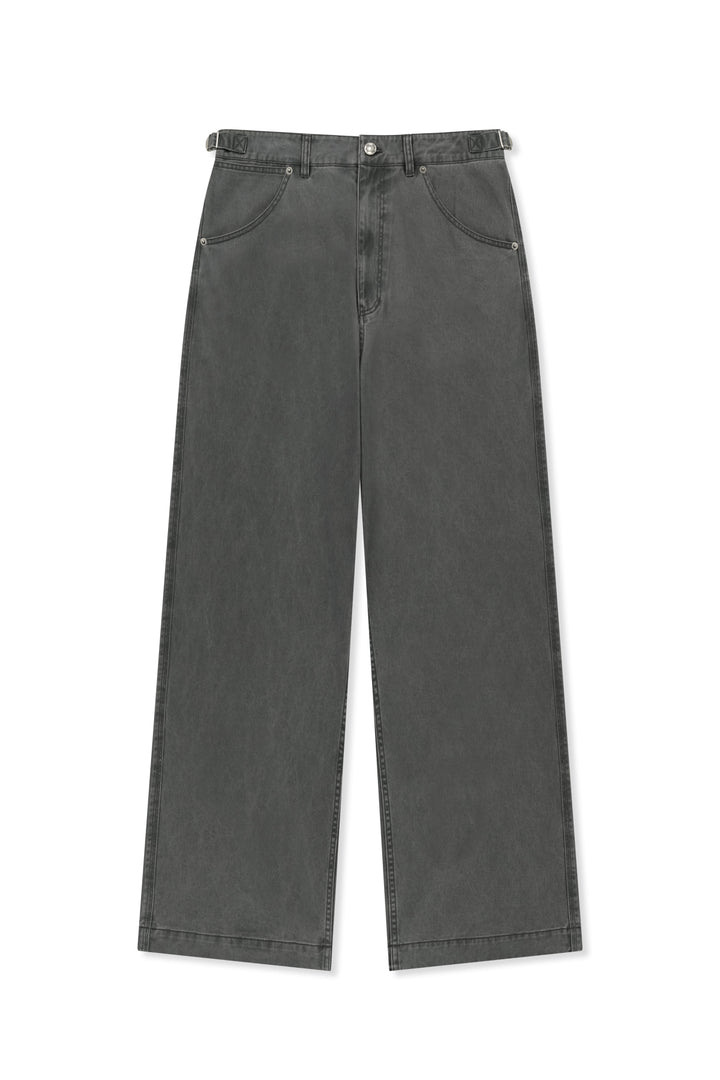 Matin Kim Side Tab Washed Cotton Pants — Charcoal