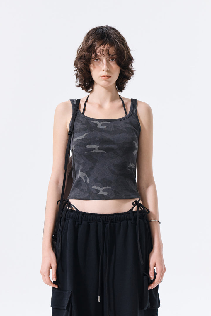 Matin Kim Square Neck Cropped Tank — Charcoal