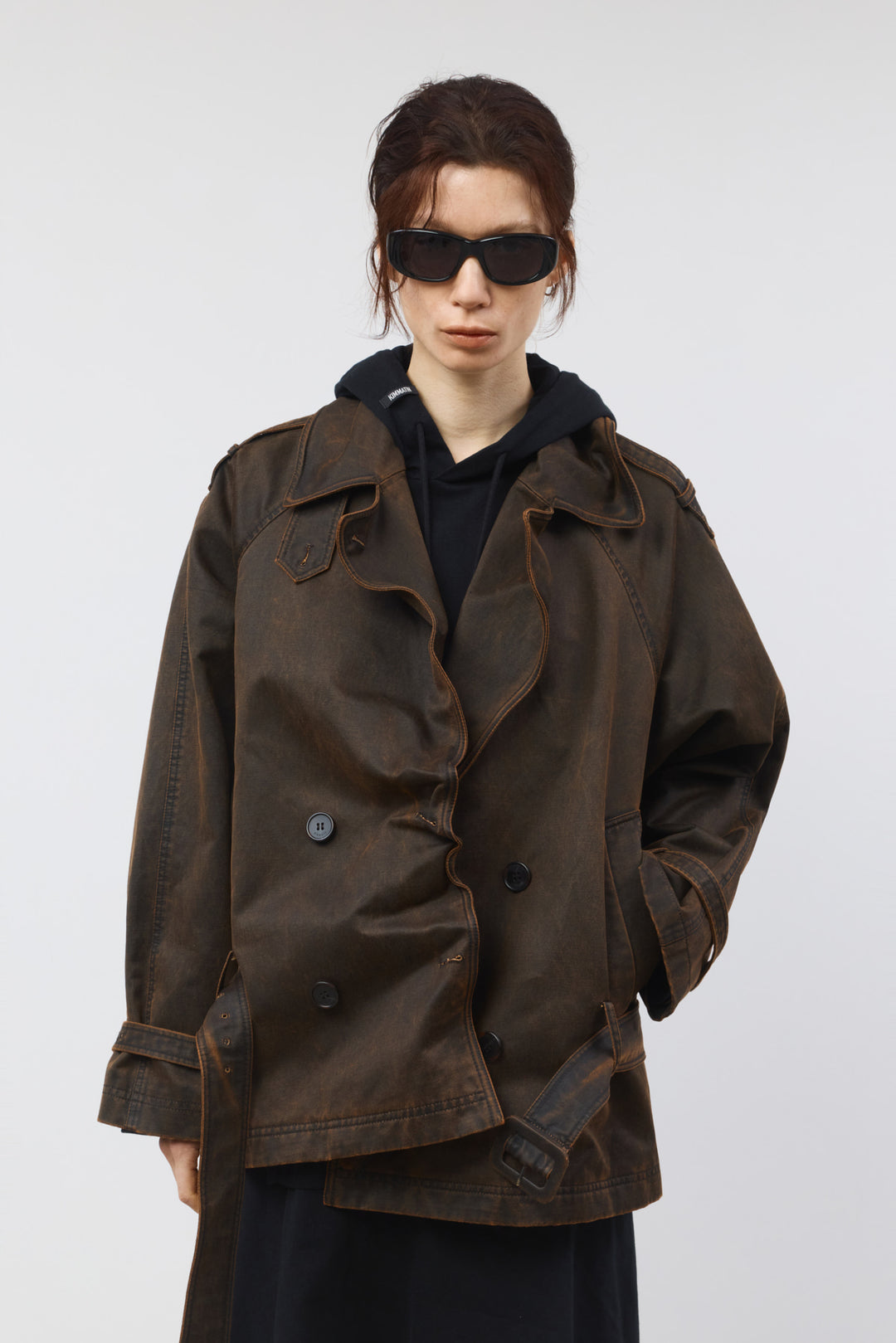 KIMMATIN Washed Trench Jacket — Brown