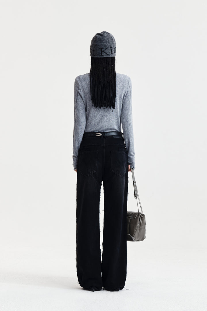 Matin Kim Button Slit Half Neck Top — Gray