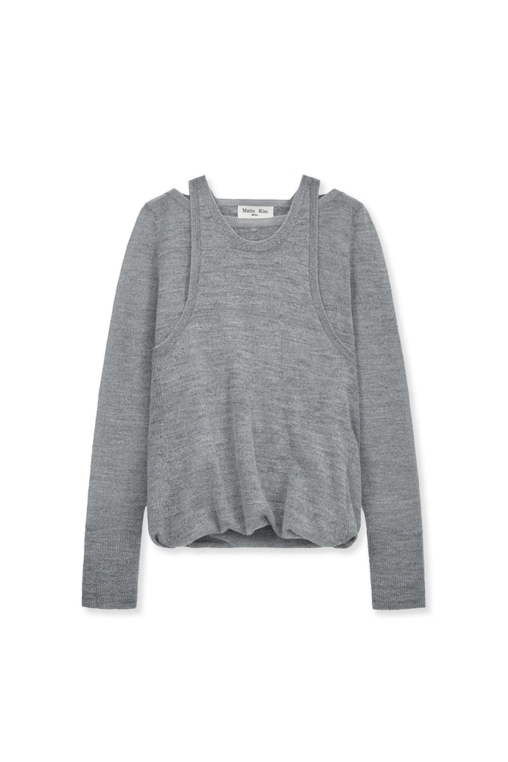 Matin Kim Mohair Layered Knit Pullover — Light Grey