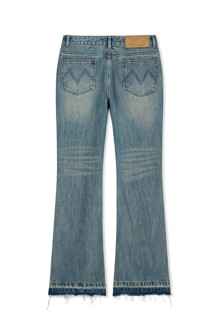 Matin Kim Washed Point Boots Cut Denim — Blue