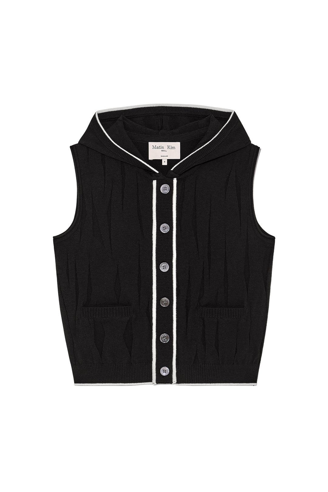 Matin Kim Wrinkle Hoody Button Knit Vest — Black