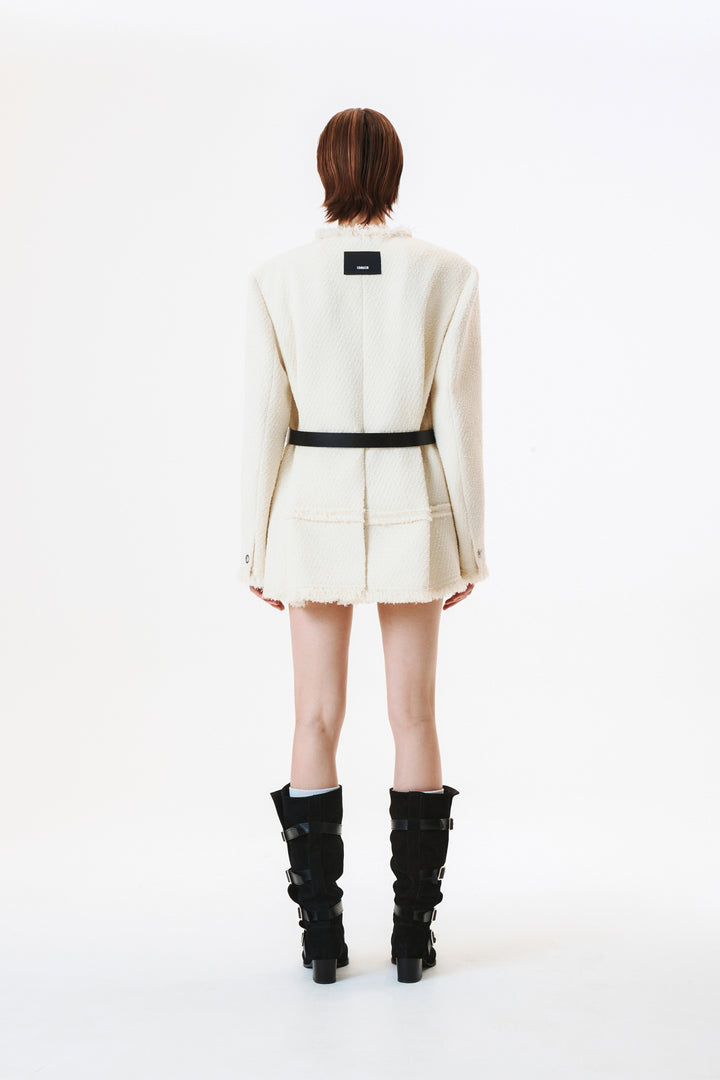 KIMMATIN Patch Pocket Tweed Jacket — Ivory